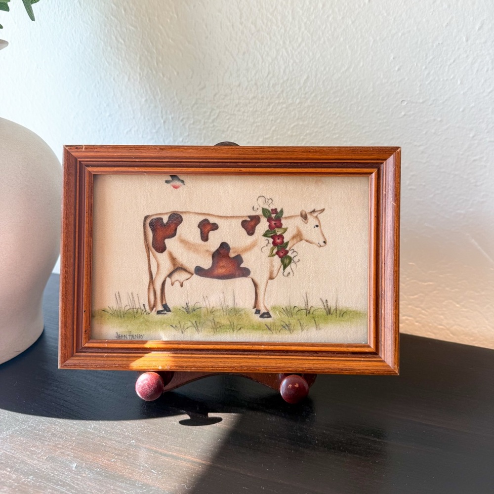 Jean Henry Theorem Painting Folk Art Floral Cow Vintage Wall Decor Farmhouse